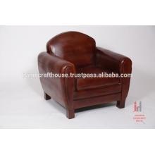 Leather antique brown single seater living room sofa